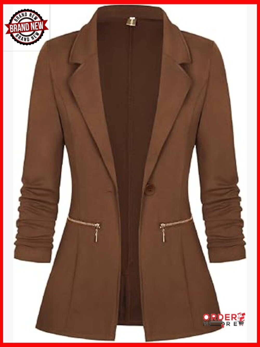 Women's Long Sleeve Open Front Blazer Cardigan with Zipper Pockets